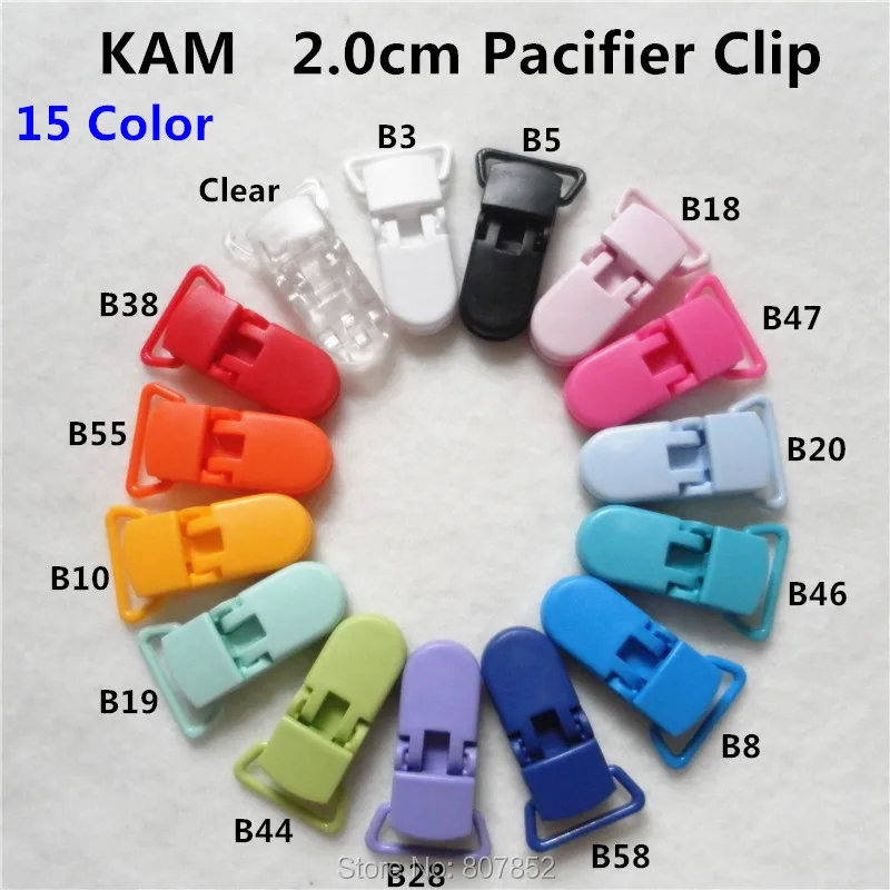 

(15 color mixed) 60pcs 20mm D Shape Kam Baby Dummy Clips / Suspender Soother Clip for Pacifier Chain