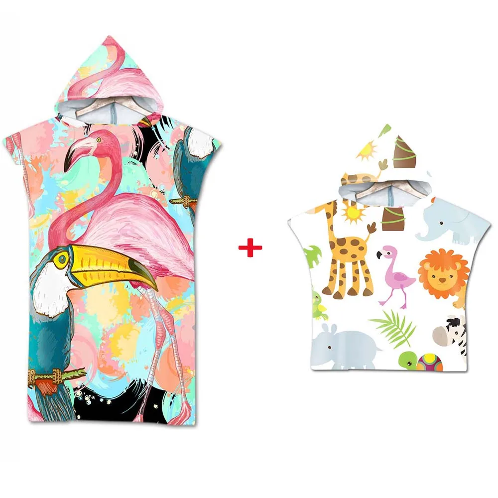 Банное полотенце с капюшоном для мамы и ребенка пончо банный халат детей мам