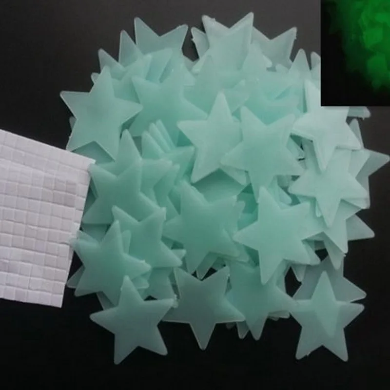 100 шт 3D светящиеся Звездные настенные Стикеры дети спальня флуоресцентный