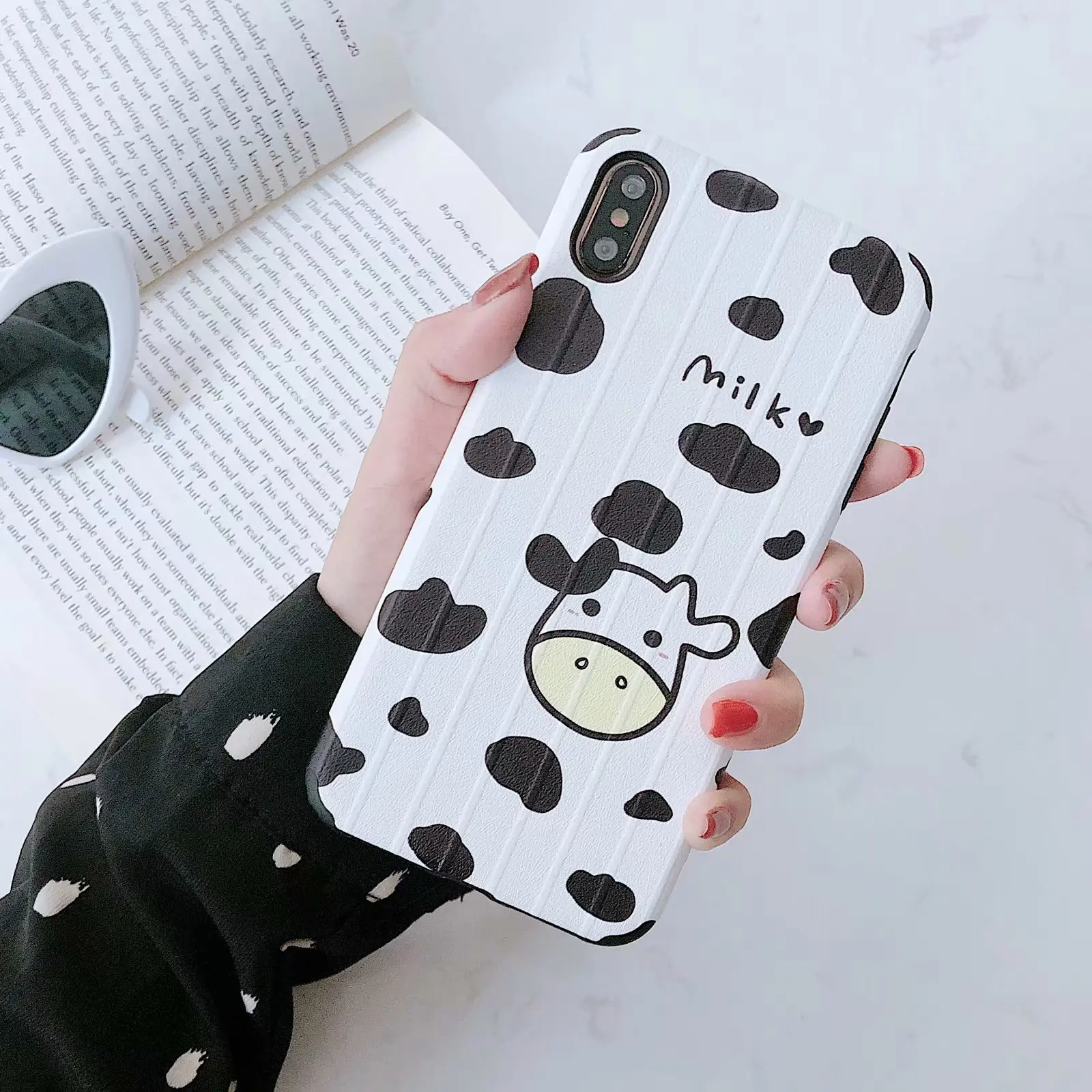 IToncs милый мультфильм коровья молоко для IPhone 6 S 7 8 Plus Белый Черный корова символ