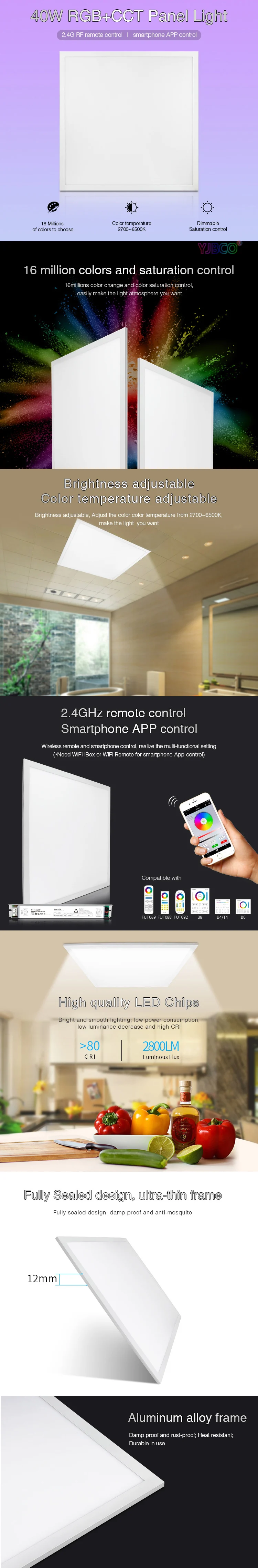 Miboxer 40 Вт RGB+ CCT светодиодные панели 220 В FUTL01 с панелью света драйвер питания 2,4 г беспроводной пульт дистанционного управления смартфоном приложение