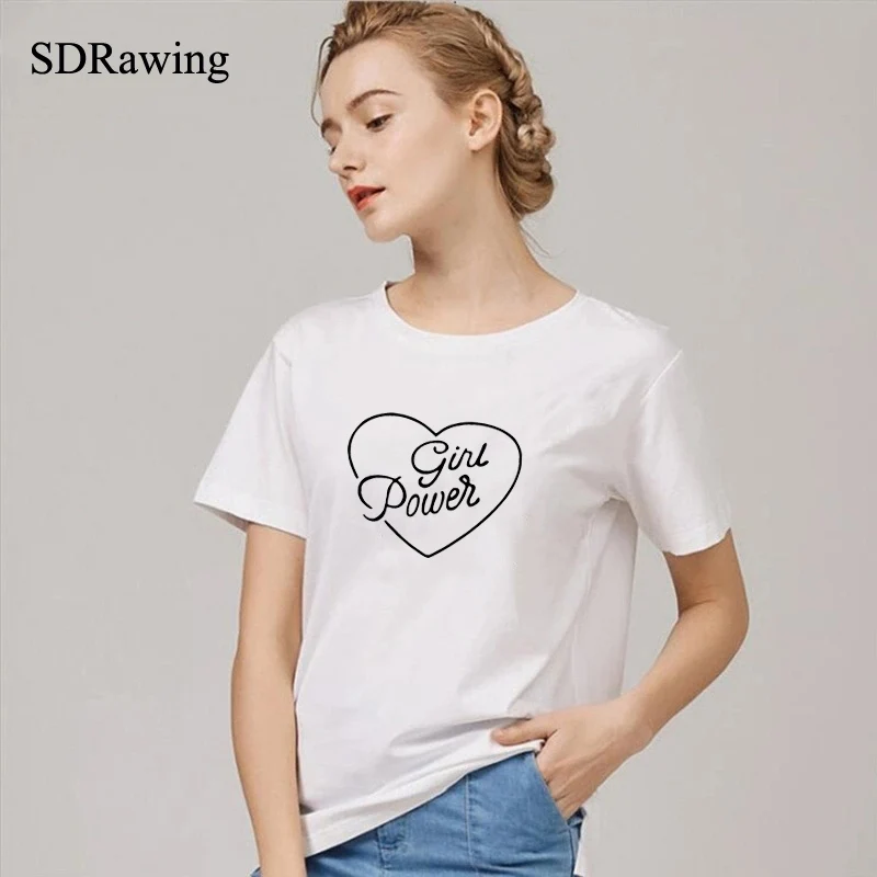 

Fashion Girl Power Heart Feminist Print Women tshirt Cotton Casual Funny t shirt For Lady Girl Top Tee Hipster Drop Ship