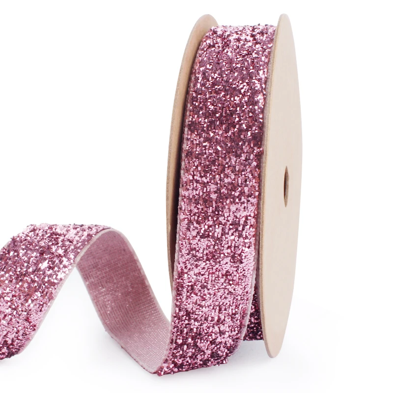 5yards/Roll 16mm Glitter Metallic Velvet Ribbons Christmas Halloween Birthday Party Wedding Gift Box Cake Box Wrapping Ribbons - Цвет: Rose