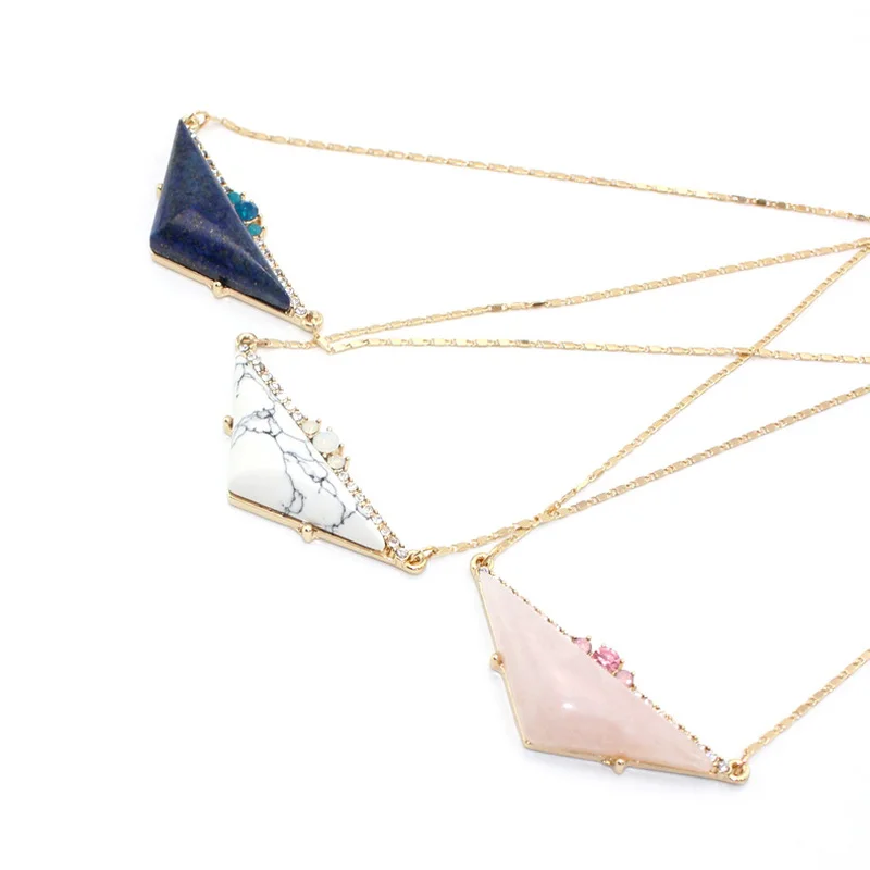 Треугольный розовый кварцевый кристалл лазурит натуральный камень подвеска на