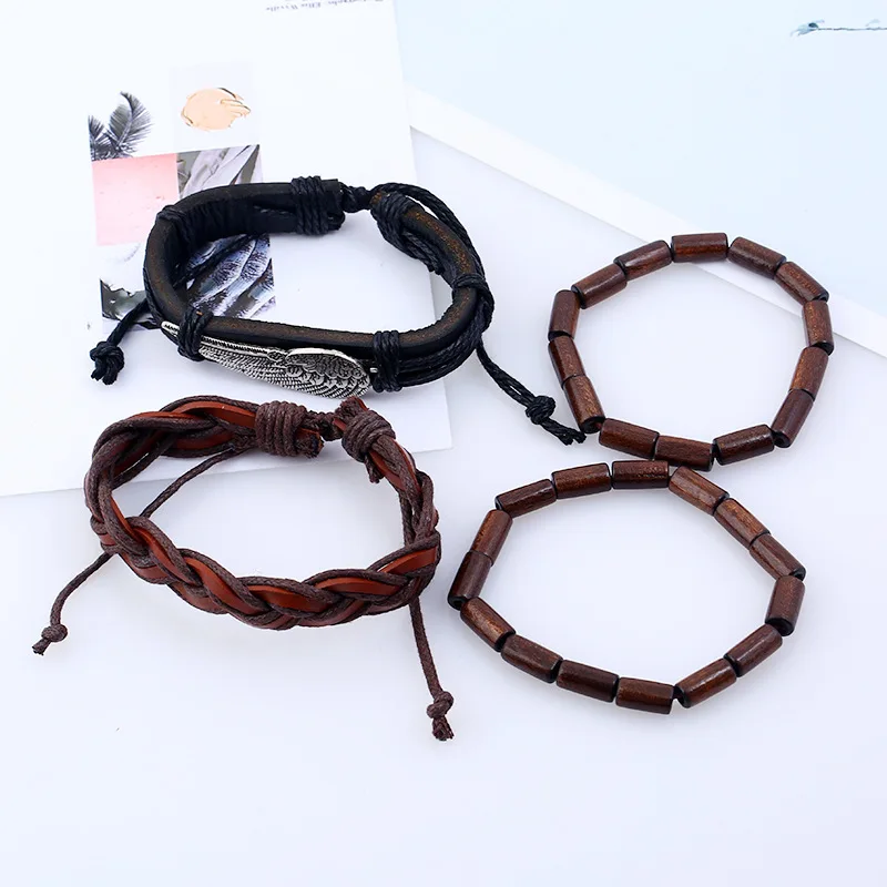 Vintage Multilayer Leather bracelets for men eye charm Weaving Wooden wing Feather Bracelet jewelry | Украшения и аксессуары