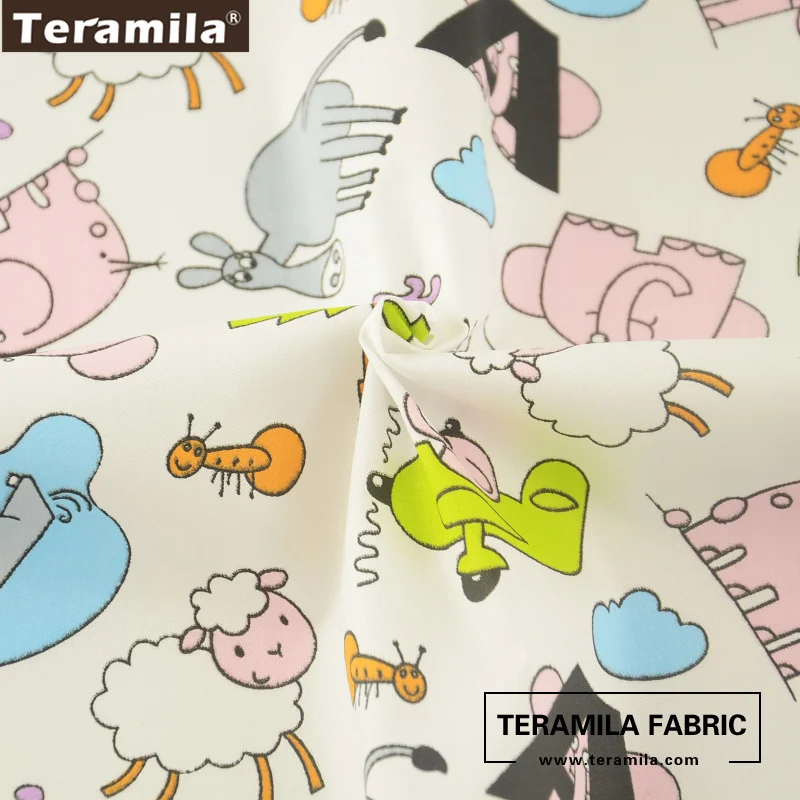 Teramila Ткань печатных мультфильм Животные с буквами Стиль 100% хлопок ткани квилтинг