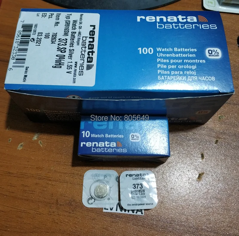 100Xrenata Серебряная оксидная батарея для часов 373 SR916SW 916 1 55 V 100% оригинальный бренд