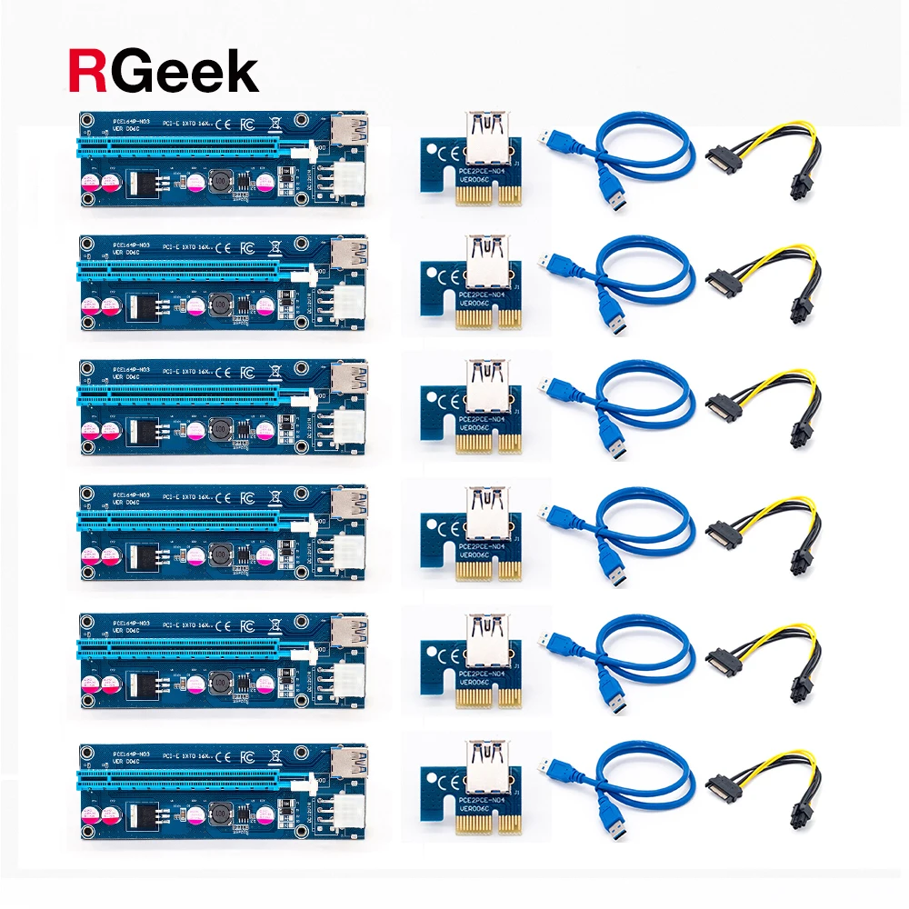 райзер для видеокарты pci e 16x майнинга 6 pin шт Золотой VER009 USB 3 0 PCI E pcie Riser VER 009S