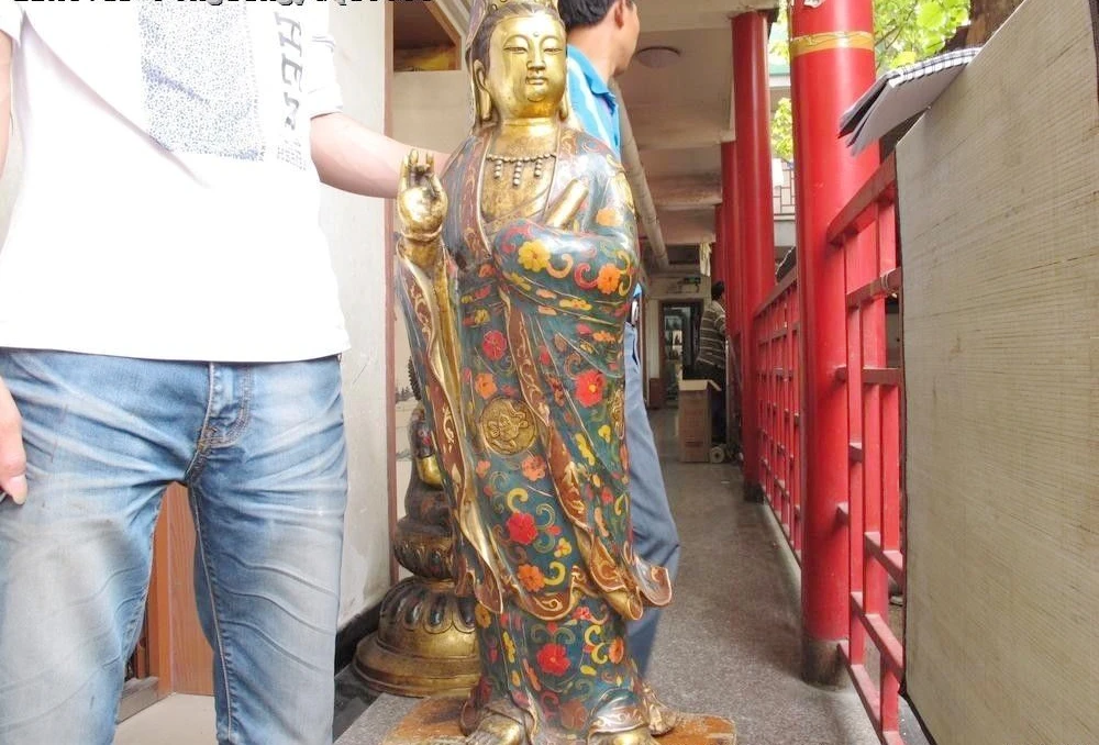 Тибетские бронзовые Перегородчатые Писания Guan Yin Kwan-yin Boddhisattva статуя богини | Дом