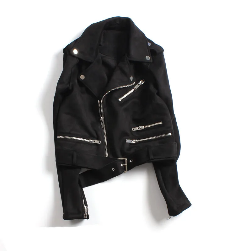 

2018 Autumn Winter Soft Casual Suede Leather Coat Female Motorcycle Short Slim Bomber Jacket