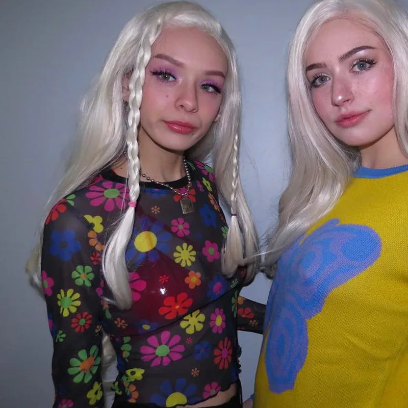 Для женщин Harajuku футболка сезон: весна-лето цветочный принт Черная сетка Водолазка с длинным рукавом укороченный Топ Мода Графический футболк
