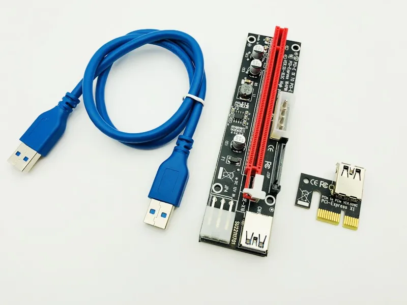 10 шт. PCI E Express Riser Card 1X к 16X удлинитель адаптер USB 3 0 кабель LED SATA 4Pin 6Pin разъем питания