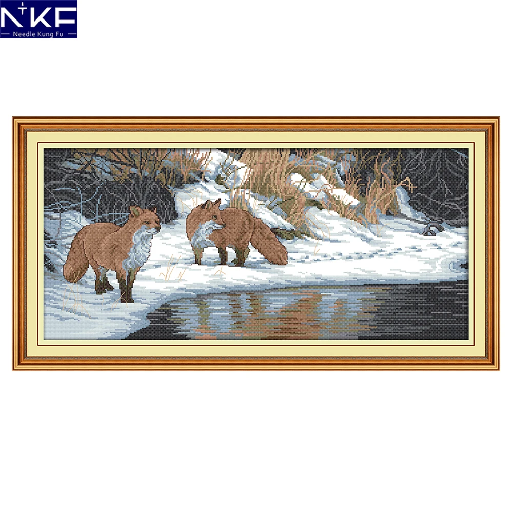 

NKF Winter Fox Pattern DIY Handmade Craft Needlework Cross Stitch Set Embroidery Kit Animal Design Stitching Home Decoration