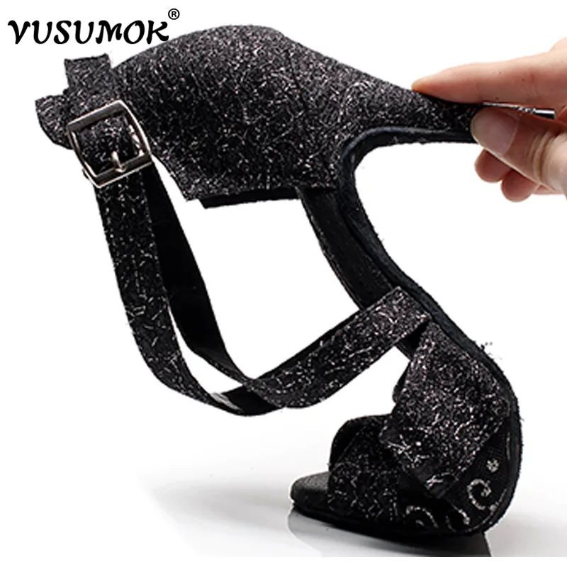 VUSUMOK Modern velvet net Women Latin Dance Shoes Girls Tango Salsa Open Toe Square Lace Heels Plugs size 33-43 | Спорт и