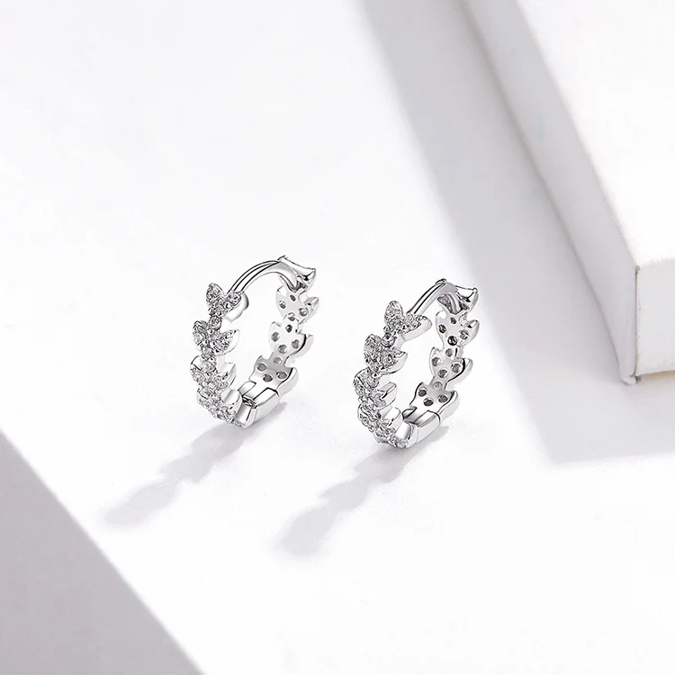 BISAER Wedding 925 Sterling Silver Flower Shape Stud Earrings for Women Luminous Cubic Zircon Earrings Jewelry EFE150