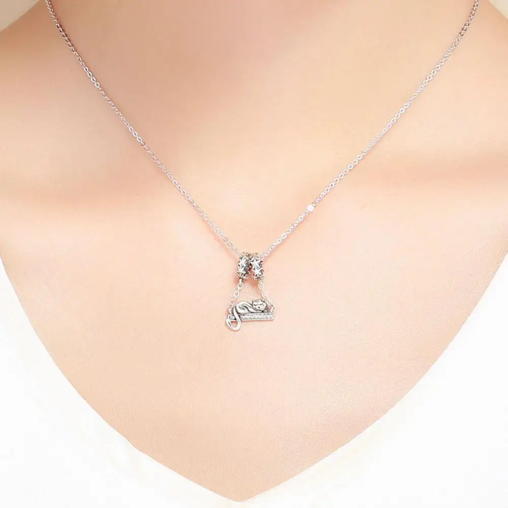 925 стерлингового серебра Сиеста кошка подвеска Подвески fit Pandora браслет ожерелье Женщины Шарм, изготовление украшений