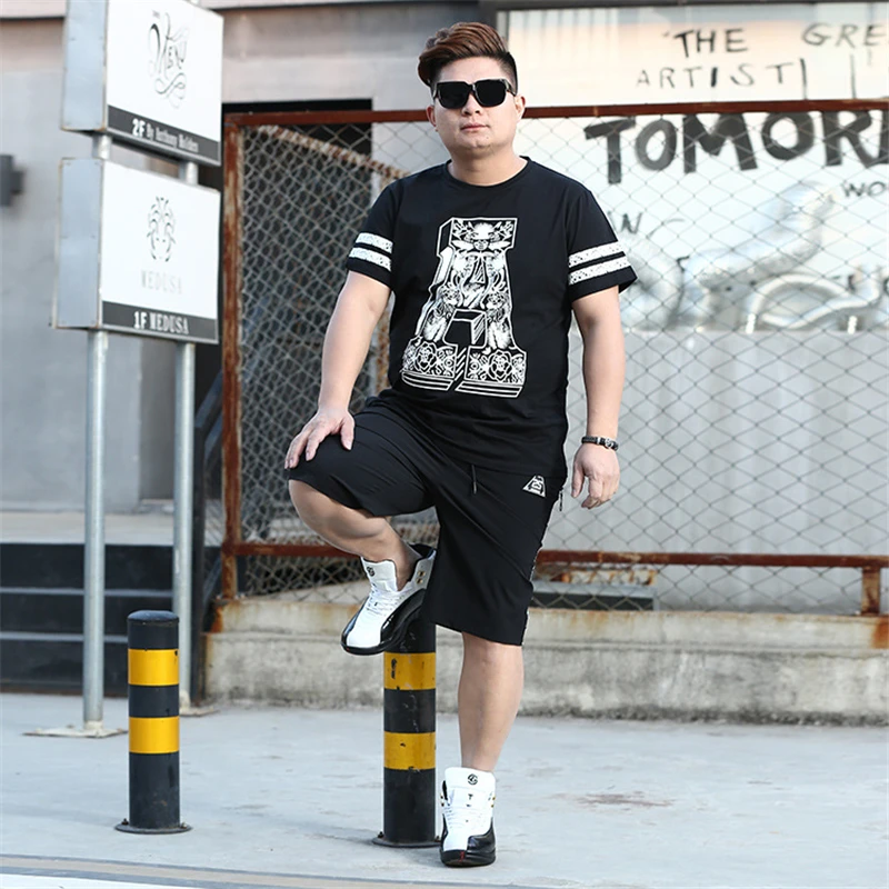 

Creative 3D letter printing fashion causal luxury t shirt and shorts suit Summer 2018 New quality cotton mens short sets 3XL-8XL