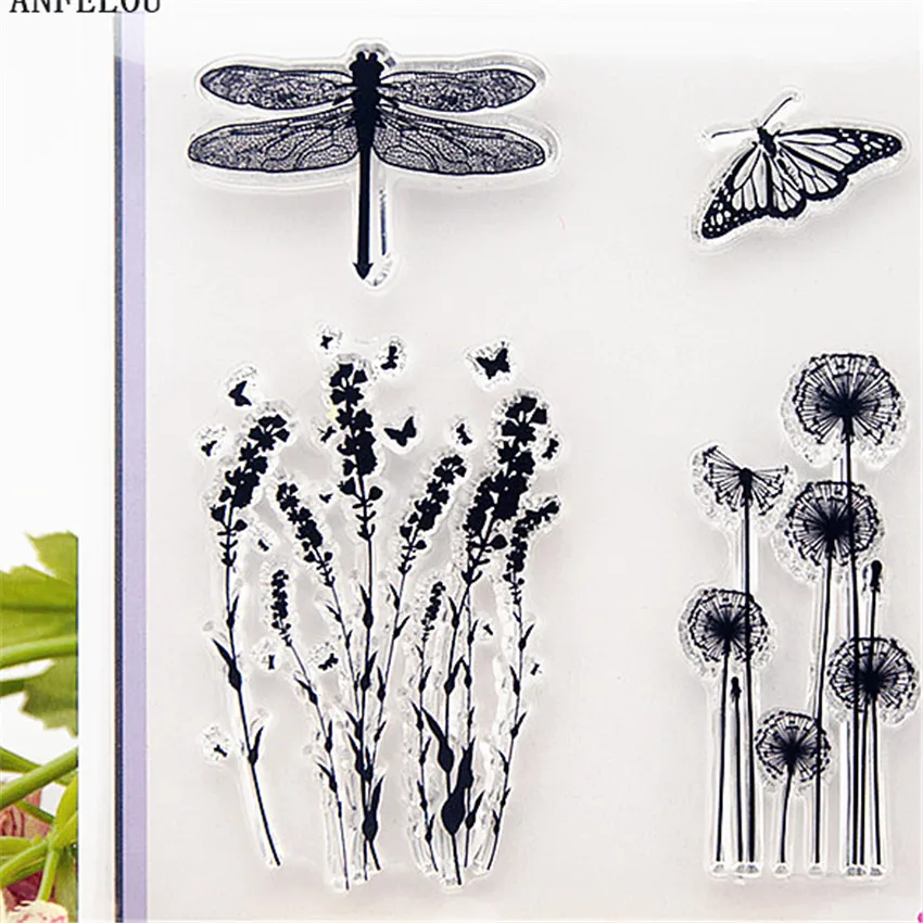 PANFELOU Dragonflies dandelion Transparent Silicone Rubber Clear Stamps cartoon for Scrapbooking/DIY Easter wedding album | Дом и сад