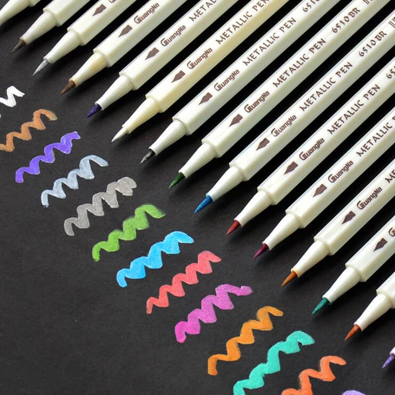 

15/20Colors Metallic Marker Pen Marker Soft Brush Pen For DIY Scrapbooking Crafts Black Paper Stationery School art Supplies