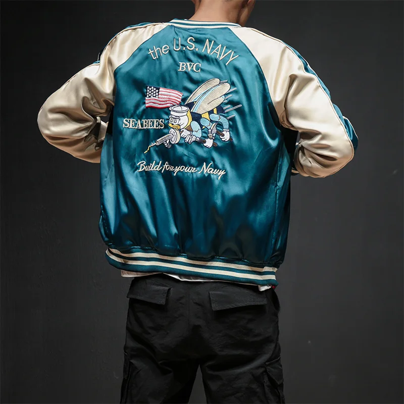 

Two Sides Luxury Bomber Men brand Jacket Yokosuka Souvenir drop ship discount Jackets Streetwear Hip Hop Baseball top coat