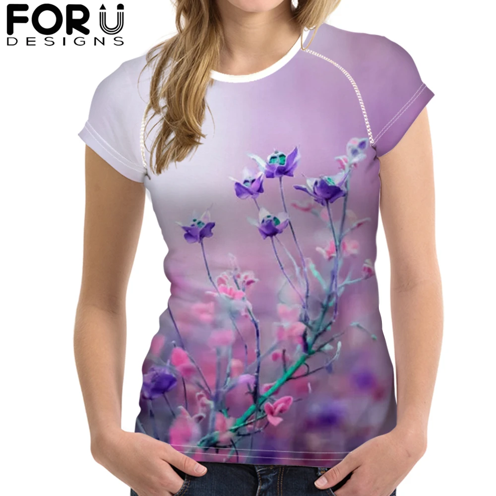Женская футболка с коротким рукавом FORUDESIGNS летняя из мягкого полиамида цветочным
