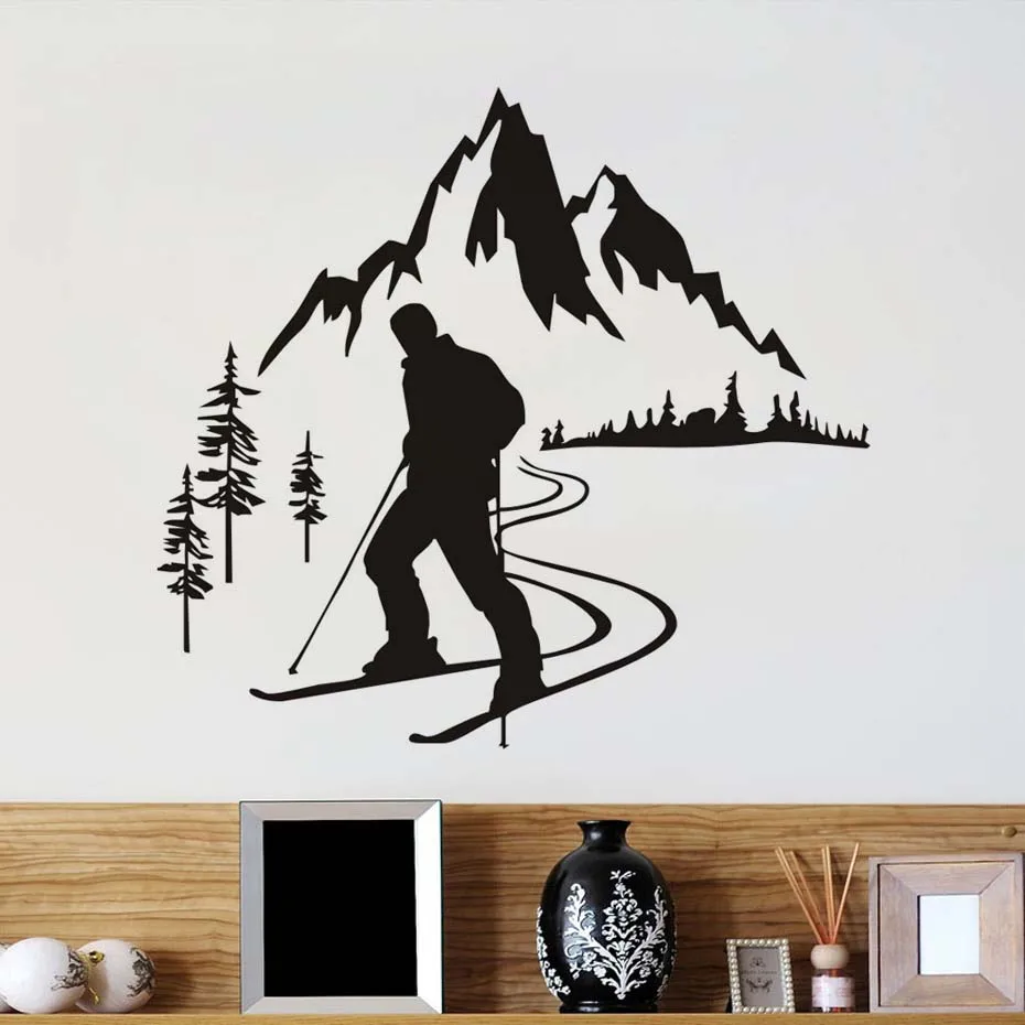 Наклейки на стену для лыжников зимние спортивные горные художественные фрески