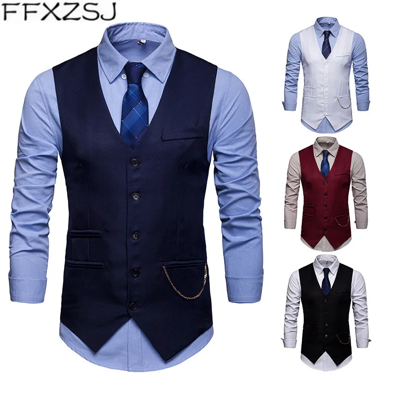 

FFXZSJ бренд 2019 европейские мужские аксессуары цепь с костюмом жилет пальто мужские жилеты подходят для мужчин деловой жилет, костюм жилет муж...