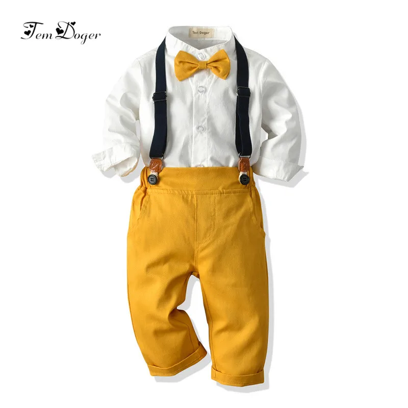 Tem Doger Boy Clothing Sets 2019 Autumn Kids Clothes Long Sleeve White Shirt+Overalls 2PCS Suit Fashion Children | Детская одежда и