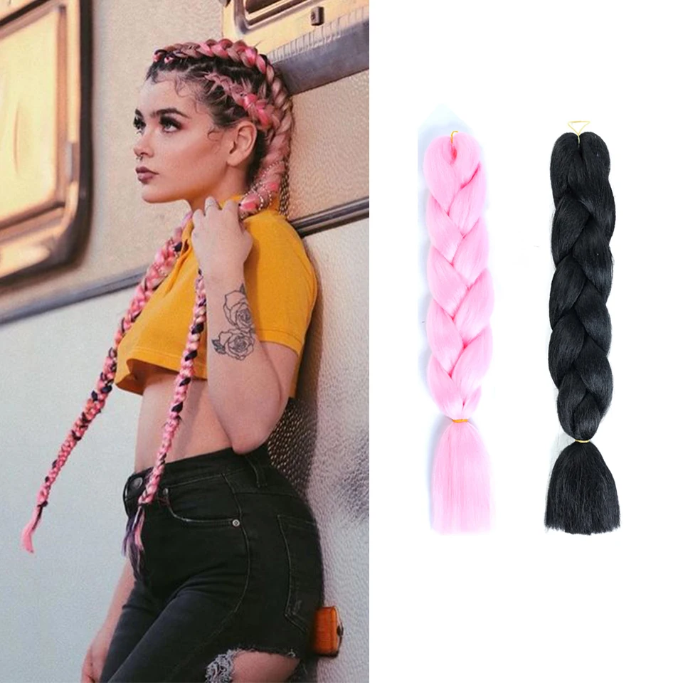 YYOUFU 24&quot 100g/pc Ombre Jumbo Synthetic Braiding Hair Crochet Extensions headwear Heat Resistant Oversized |