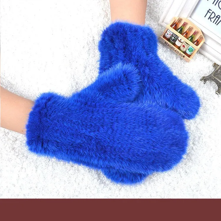 blue A 006 Новые популярные зимние женские перчатки из натурального меха норки милые женские перчатки из натурального меха норки Хорошие эластичные женские зимние вязаные - Цвет: blue A