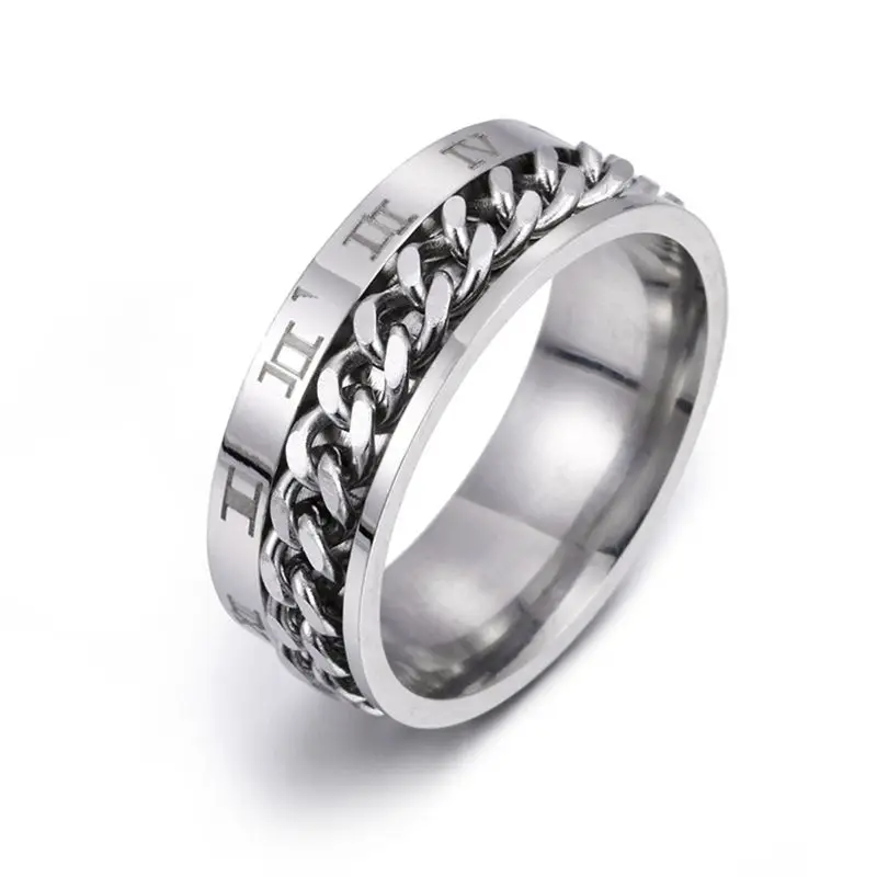 Silver Size 10 EDC палец Спиннеры Нержавеющая сталь Цепи Поворотный кольцо Для мужчин Классические цифровые часы с римским Мощность чувство подарок - Цвет: Silver Size 10