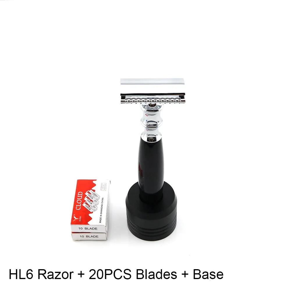 Razor 20Blades base Безопасная бритва с двойными краями, бритва для бритья, черная ручная бритва, классический стиль, 12,5 см, длинная ручка, Lyrebird HL8, новинка - Цвет: Razor 20Blades base