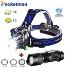 Налобный фонарь T6L2, светодиодный, водонепроницаемый, с высокой зарядкой от USB