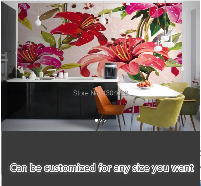 

Бесплатная доставка на заказ большая гостиная диван спальня настенная роспись обои красный и розовый иллюстрированные цветы