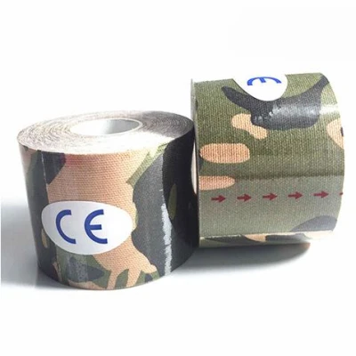 green camouflage 6 шт. 5 см х 5 м Водонепроницаемый гипоаллергенный Хлопок эластичная мышечная энергетическая лента для спорта и фитнеса кинезиологическая лента для обертывания - Цвет: green camouflage