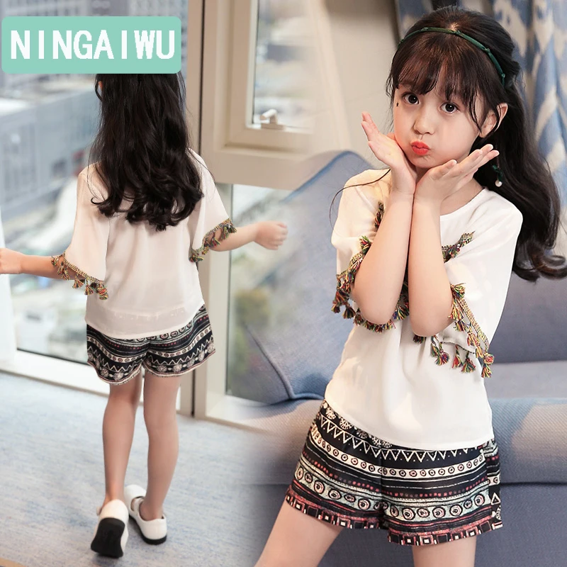 Летняя детская одежда в китайском стиле из двух предметов для девочек детские