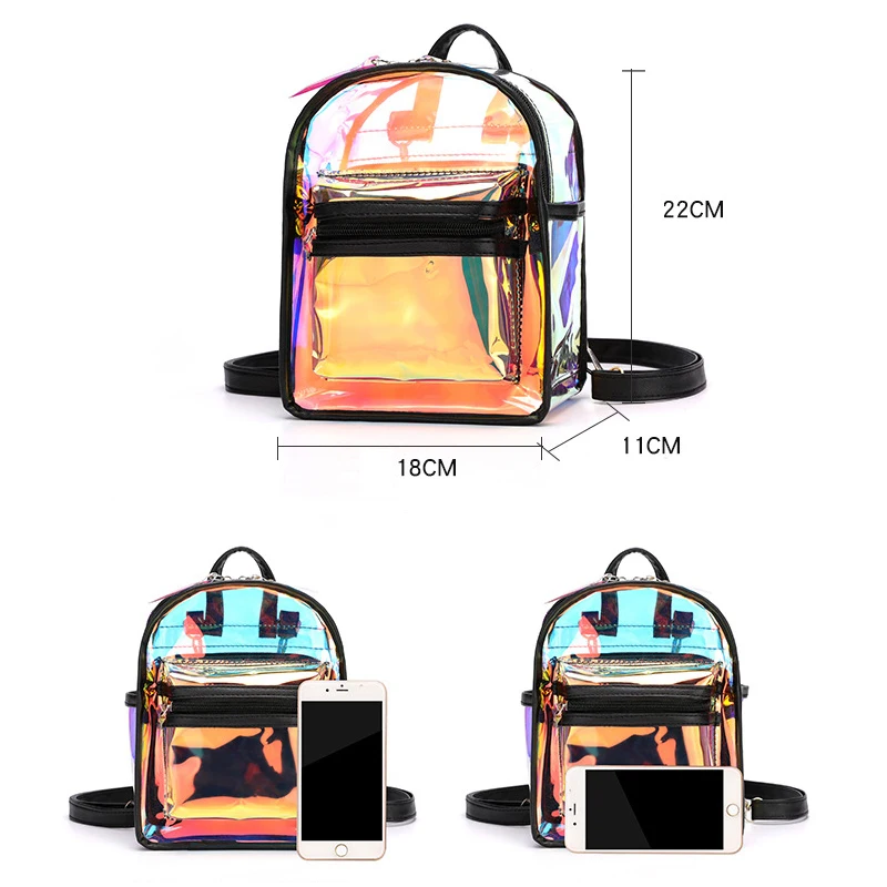 Летний мини рюкзак женский прозрачный стильный для девочки подростка Mochila Laser