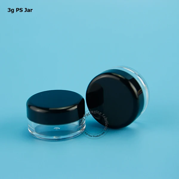 100pcs/Lot Promotion 3g Plastic Cream Jar with Black Cap PS Mini 3ml Women Cosmetic Container 1/10OZ Small Refillable Vial | Красота и
