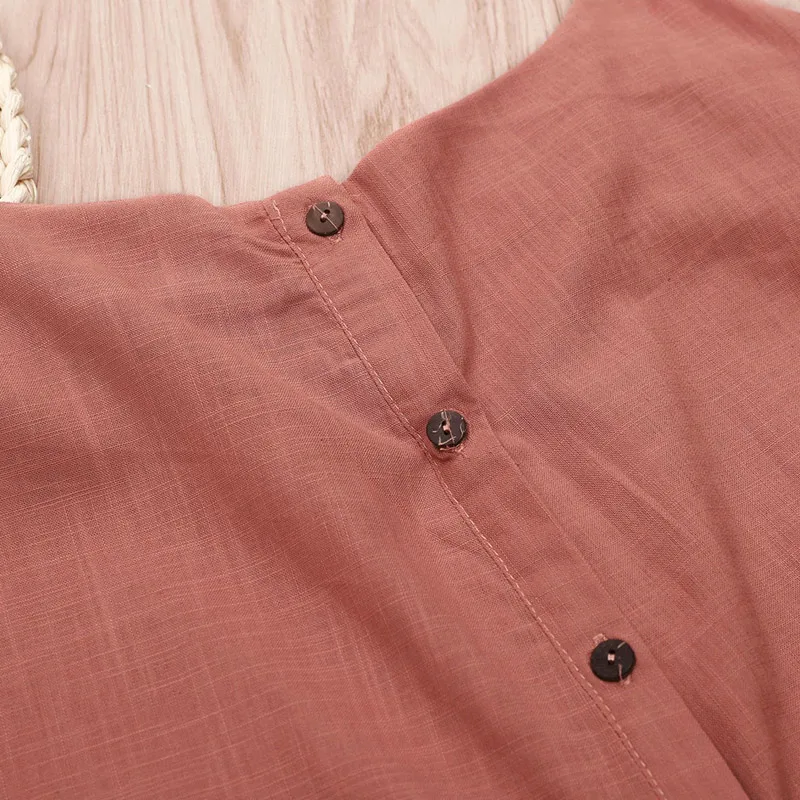 

New Hot Women Bohemia Spaghetti Strap Button cotton dress Down Ruffles loose solid color mini dress for Summer