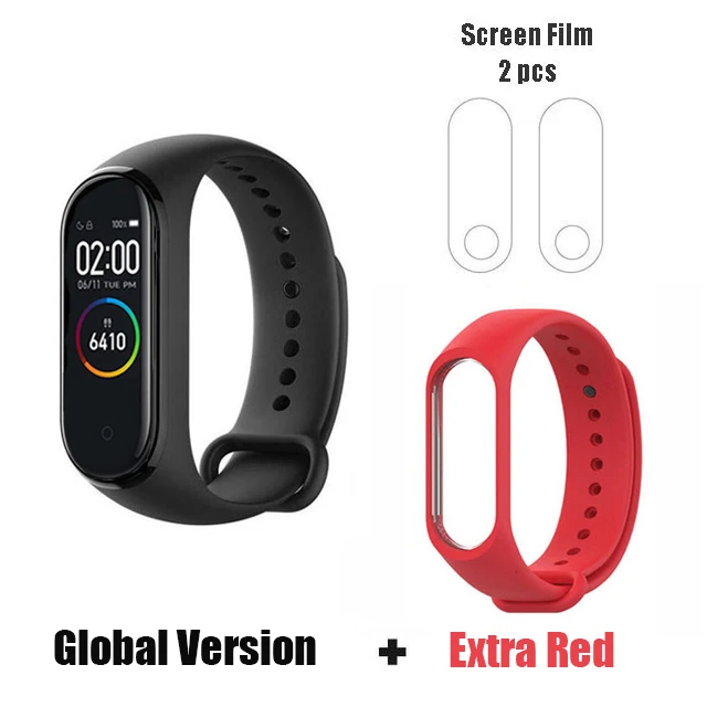 GLo extra red film Xiaomi mi-браслет 4, новейший музыкальный смарт-браслет mi Band 4, цветной экран, Bluetooth 5,0, глобальная версия - Цвет: GLo extra red film
