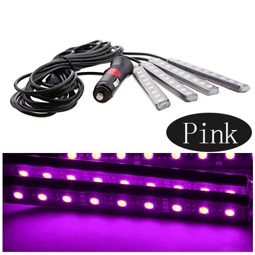 Pink 4Pcs Автомобильная RGB Светодиодная лента, Автомобильный интерьер RGB 9, Светодиодная лента, светильник, беспроводной музыкальный контроль, электроника, Атмосфера RGB, дорожка, напольный светильник - Испускаемый цвет: Pink 4Pcs