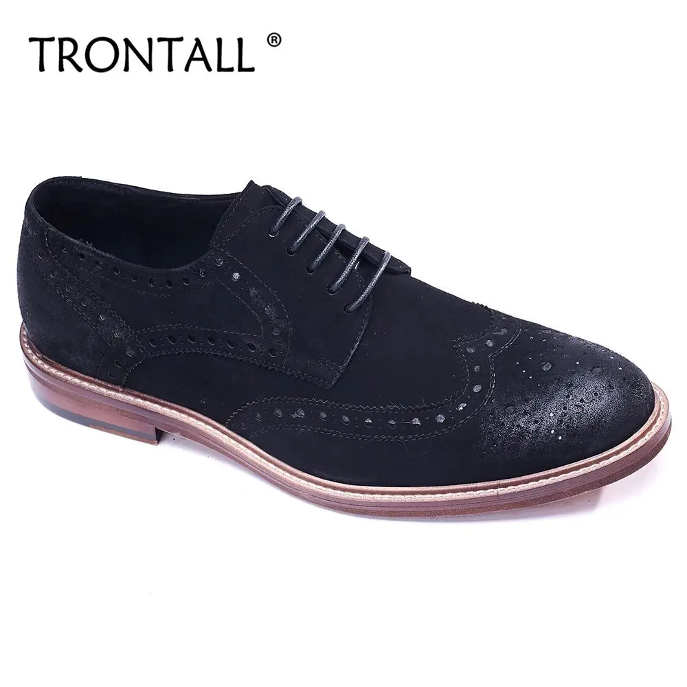 TRONTALL British Style Oxford 100% Genuine Leather Cowhide Lace-up Pattern Handmade Men's Shoes for Business Wedding Black | Обувь