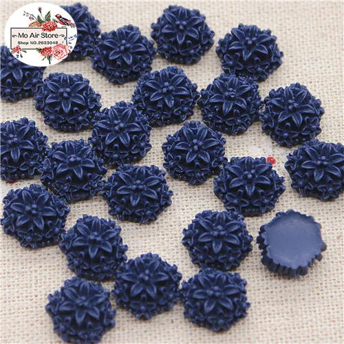 deep blue 50pcs 50 шт, 12 мм, винтажный разноцветный Цветочный Кабошон из смолы с плоской задней поверхностью, сделай сам, украшения для телефона, без отверстий - Цвет: deep blue 50pcs