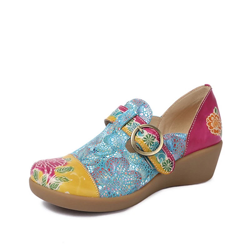 

VALLU Original Leather Women Platform Wedges Shoes 2019 Spring Summer Female Handmade Retro Flower Genuine Leather Lady Pumps