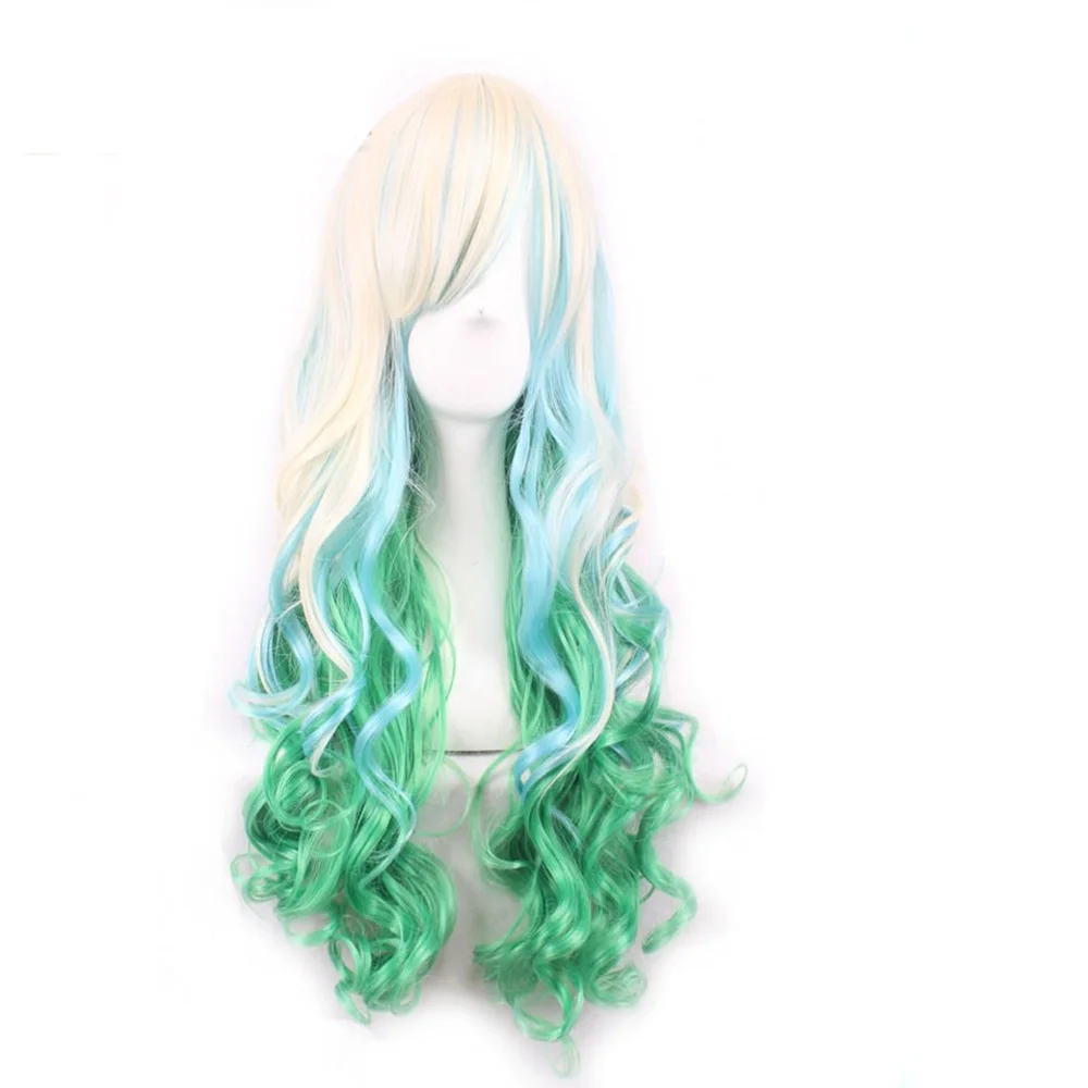 blonde green HAIRJOY синтетические волосы на молнии 70 см длинные волнистые Harajuku Лолита косплей парик 18 цветов - Цвет: blonde green