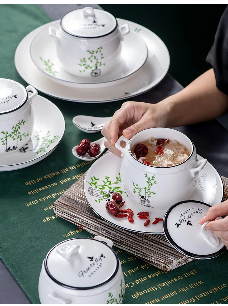 450 мл мультяшная чашка простой, маленький, стиль фарфоровая посуда Tureen кухонная чашка для супа гнездо десерт Медленная Плита суп с крышками