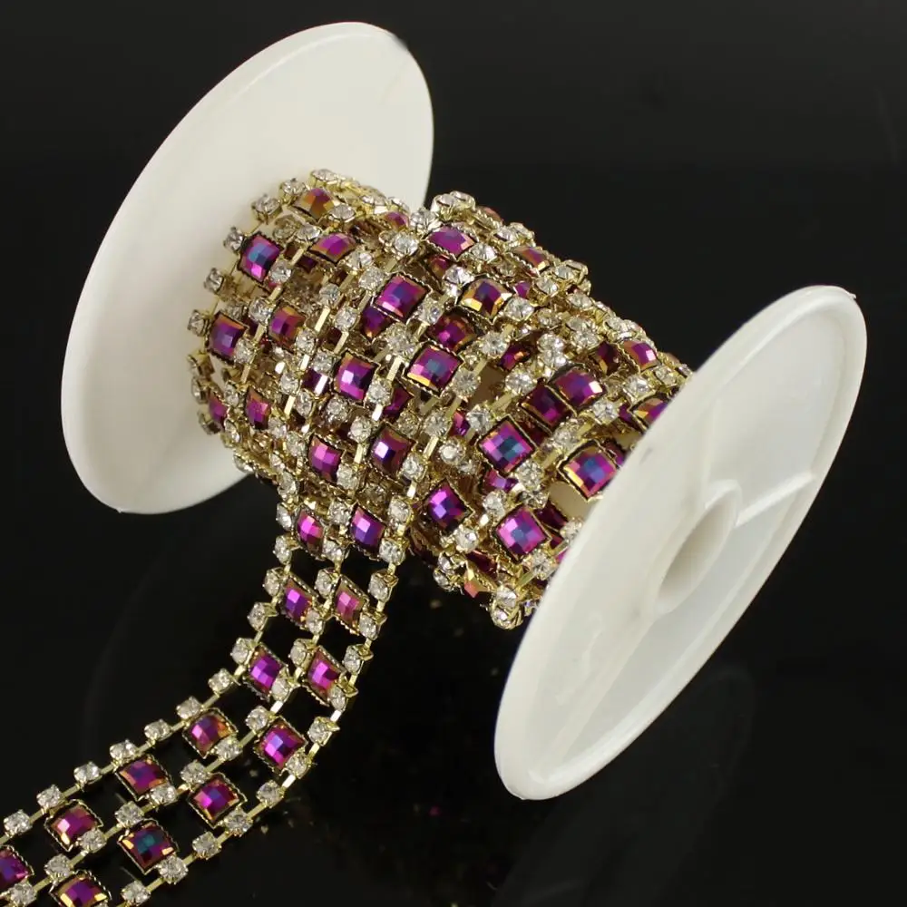 

10Yards Sewing Glass Crystal Rhinestones Chain Trim Bridal Beads Applique Simples Strass Crystals Banding For Clothes