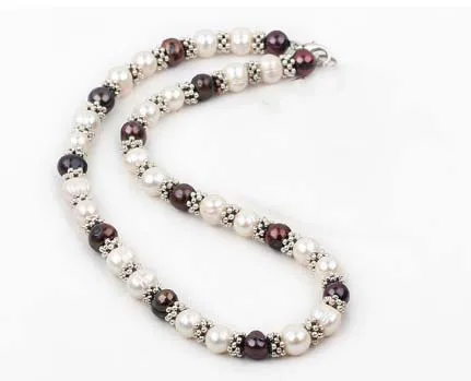Black and White Natural Freshwater Pearl Metal Sparking Spacer Necklace Women Or Men