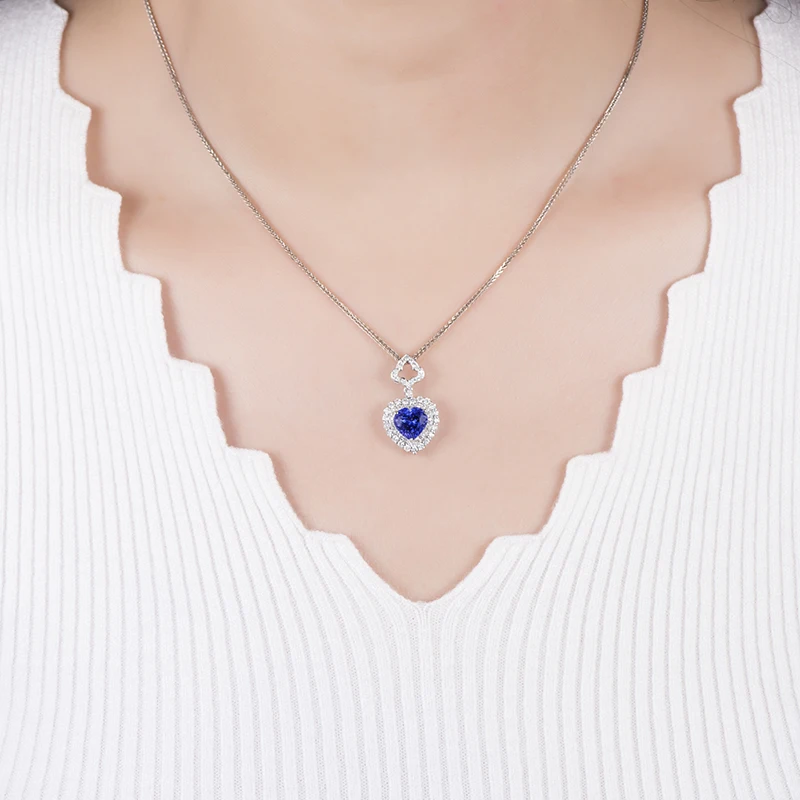 Милое сердце подвеска из танзанита ожерелье сверкающий бриллиант Настоящее 18K