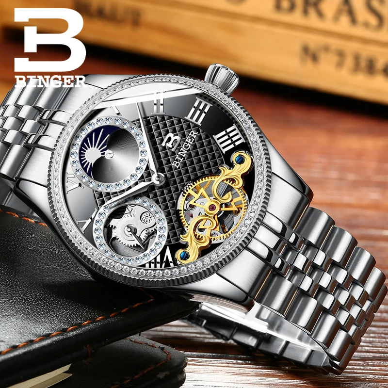 2018 новые механические мужские часы Бингер роль люксовый бренд Скелет наручные